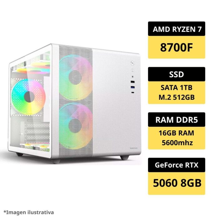 PC GAMER AM5 | Ryzen 7 8700F – 16GB RAM 5600mhz – RTX 5060 8GB – SSD 1TB & SSD M.2 512GB